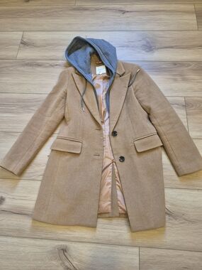 Avec Les Filles Camel Coat with Gray Hood Trim Size S